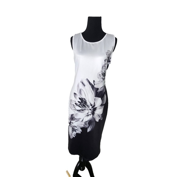 The Unbranded Brand Dresses & Skirts - Women's Black & White Floral Print Sleeveless Round Neck Summer Mini Dress L